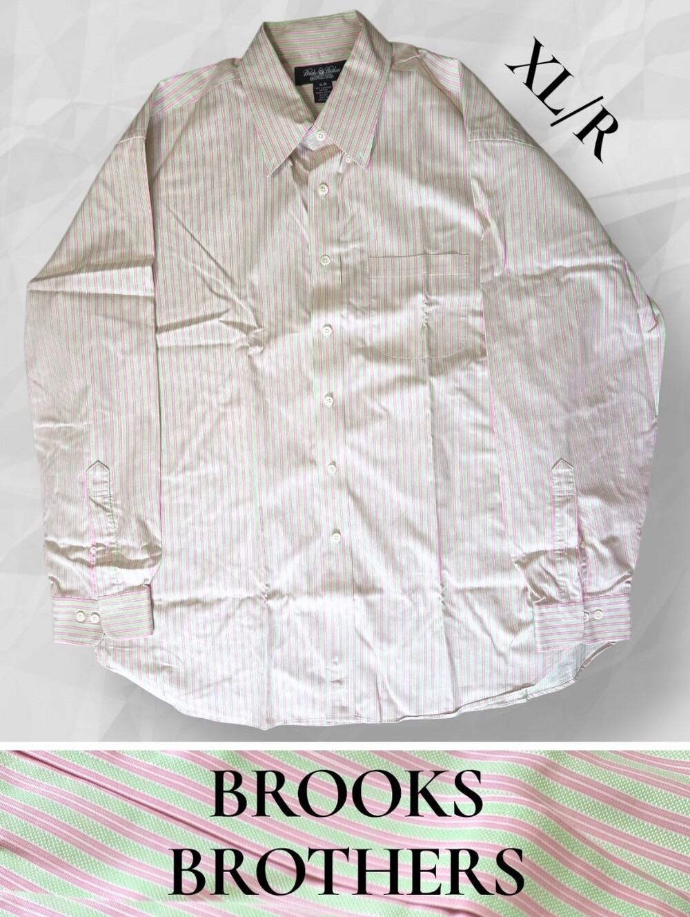Brooks Brothers Striped Green Pink Long Sleeve ButtonDown Shirt XL Regular GUC